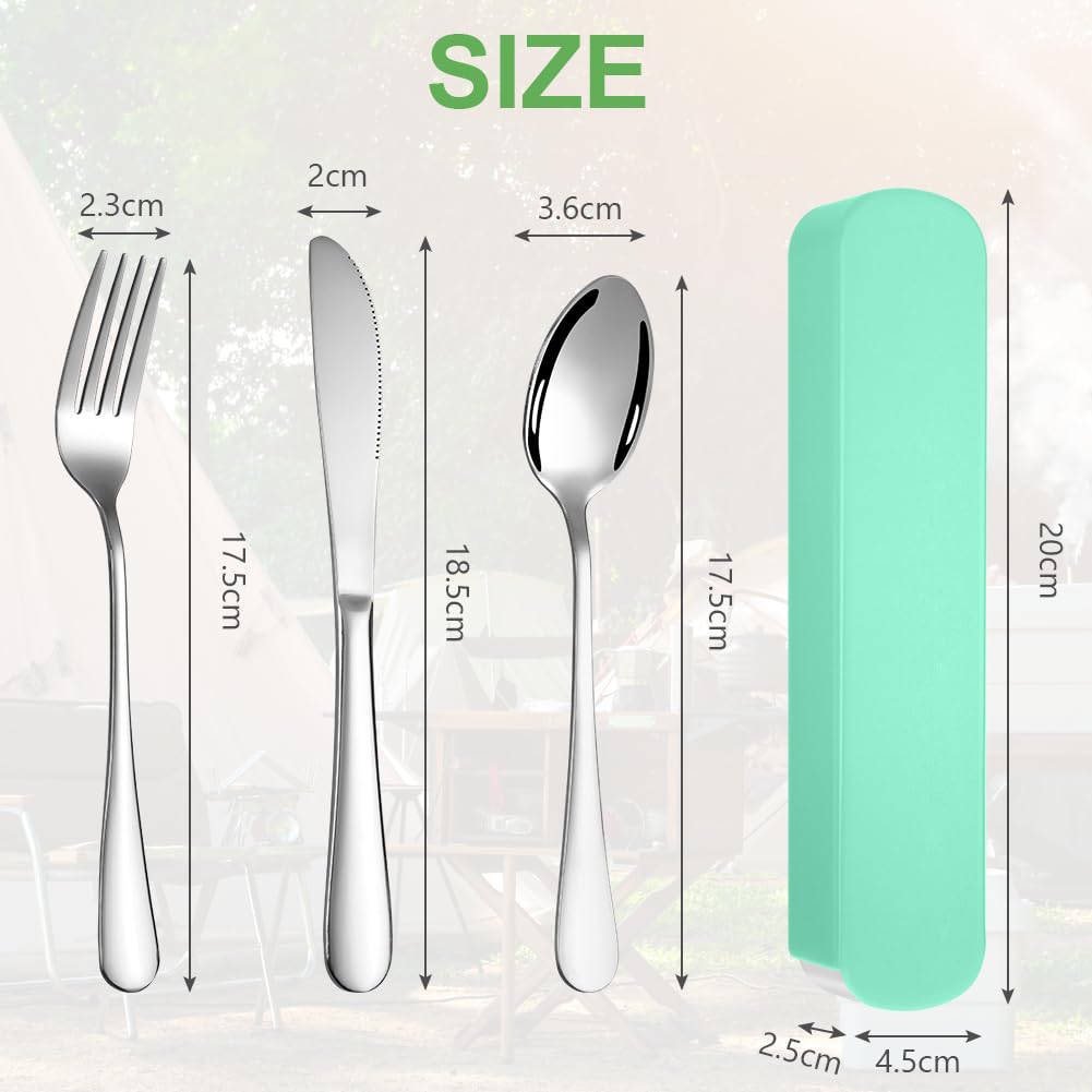 HOTUT Set di Posate Acciaio Inox, 3 Pezzi Posate Da Campeggio Kit con Borsa Portaoggetti, Posate Da Viaggio in Argento con Cucchiaio Forchetta Coltello, Finitura Lucida Lavabili in Lavastoviglie