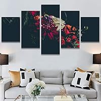 SIGNWIN 5 Panel Canvas Wall Art Modern Art Bohemian Bouquet Colorful Cool Floral Group Multicolor Photography Realism for Home Decorations Ready to Hang - 60