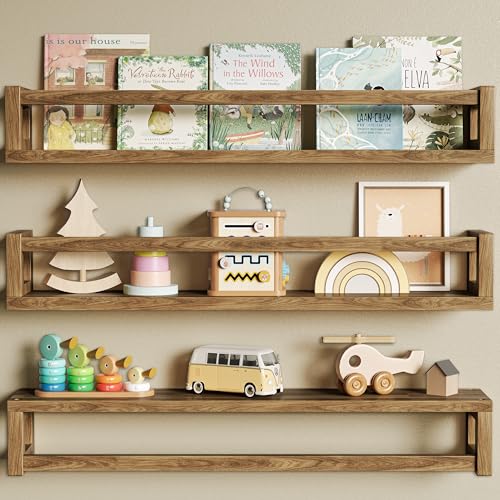 Image of TidyCorner Upgraded Thick Floating Shelves - 24 Inch Multi-Use Wall-Mounted Bookshelves for Kids and Nursery, Ideal for Books, Toy, Spice Rack, Decor - Walnut Brown