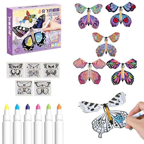 Jouet papillon volant, papillon magique blanc | Jouet papillon à bande élastique | Fée magique, papillon volant, jouet de printemps et à remonter pour...