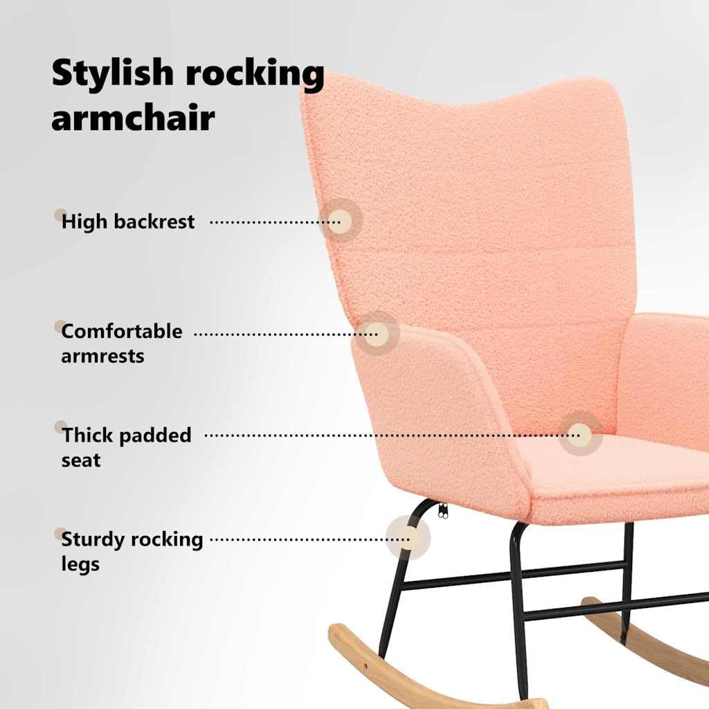 vidaXL Mecedora Rosa Tela Sherpa, Sillón para Sala, Silla Mecedora Moderna, Asientos Elegantes, Rocker Acolchado, Estilo Minimalista para tu hogar