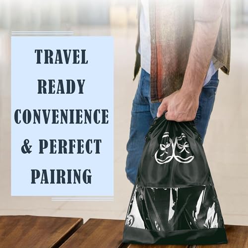 Image of Heart Home Pack of 8 Travel Shoe Organizer | Storage Bags | Travel Carrying Bag | Storage Organizers Set | Shoe Cover with Transparent Window | Shoe Dori Cover | Sky Blue & Black