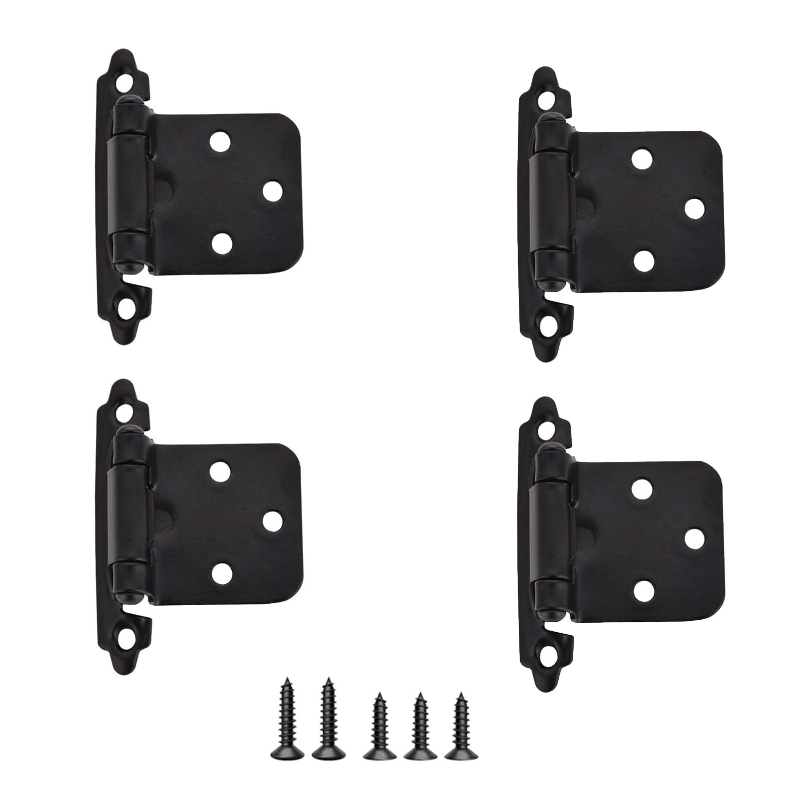 Aoktorkit 4Pcs Overlay Cabinet Hinge 1/2 Inch Flush Cabinet Hinges Door Hinges Self Closing Hinges for Cabinet Closet Door Furniture Black