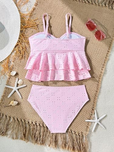 Image of SHENHE Girl's 2 Piece Tankini Swimsuit Ruffle Flounce Bathing Suit Eyelet Embroidery Swimwear