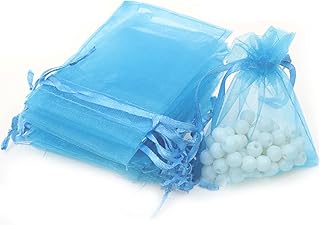 Teegxddy 50 Sacchetti In Organza, Sacchetti Regalo In Organza, Sacchetti Per Gioielli, Ideali Per Gioielli, Regali E Caramelle,10X15 cm (BLUE)
