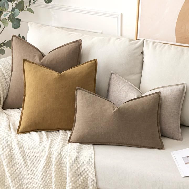 Image of MIULEE Decorative Linen Pillow Covers 18x18 Inch Natural Linen Boho Farmhouse Neutral Couch Throw Pillows for Bed Pack of 2 Accent Modern Pillowcase Sofa Livingroom Home Decor