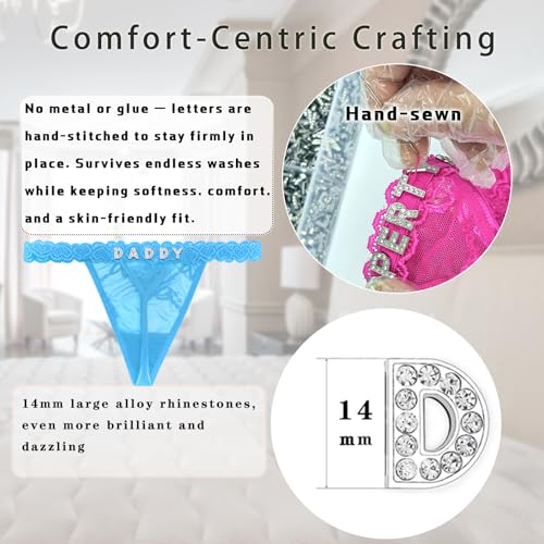 Image of Women's Personalized Thongs with Funny Rhinestone Letters, Custom Name Underwear Panties for Couples