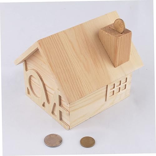 Miniatura 7 de Toyvian Alcancía de madera con forma de casa para niños y niñas, sin terminar, maceta de ahorro de monedas, caja de dinero versátil para pintura
