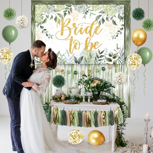 Generic Bridal Shower Decorations Sage Green Bride to Be Banner Bridal Shower Balloons Tissue Paper Pom Poms Fringe Curtain Bride to Be Party Supplies for Wedding Bachelorette Party Decorations - Image 4