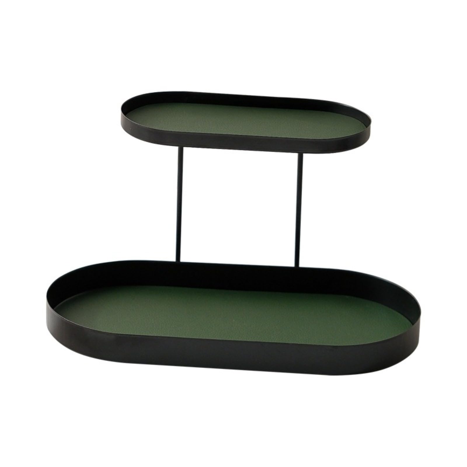 Yqvavzjsl Elliptical Double-Layer (Black)+Dark Green Leather Cosmetics Storage Box Aromatherapy Desktop Iron Tray Key Perfume Shelf