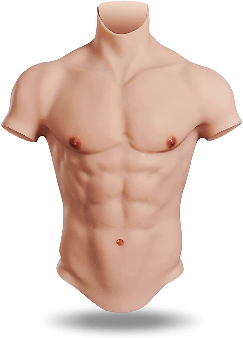Muscle Body Suit Adult Men,Silicone Muscle Suit Realistic Silicone Bodysuit Realistic Male Chest Muscle Simulation Skin for Cosplay Halloween Props-Nude||S without zipper
