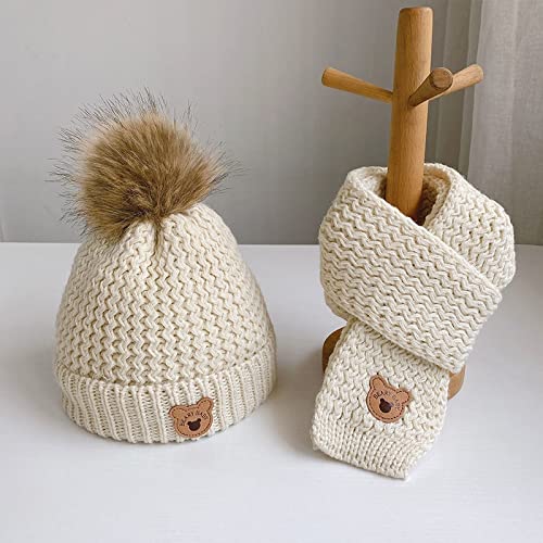 FXJ Chapeau d'enfants d'automne et d'hiver Mignon en Peluche, écharpe, Ensemble de Deux pièces, en Molleton Chaleureux d'hiver, garçon et Fille Enfants, Bear Chapeau de Laine Cadedchief 1pc Cover