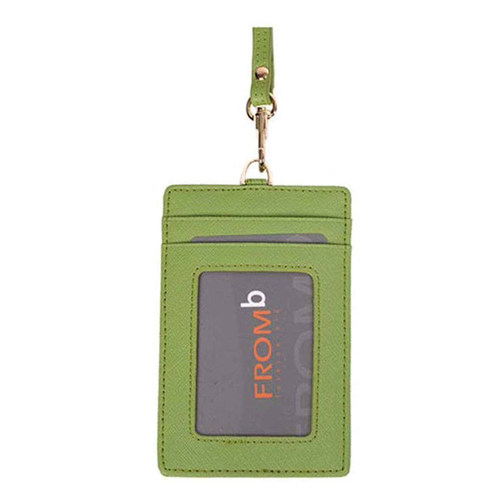FROMbMacaroon Cowhide Genuine Leather ID Card Badge Holder (Lime Green)