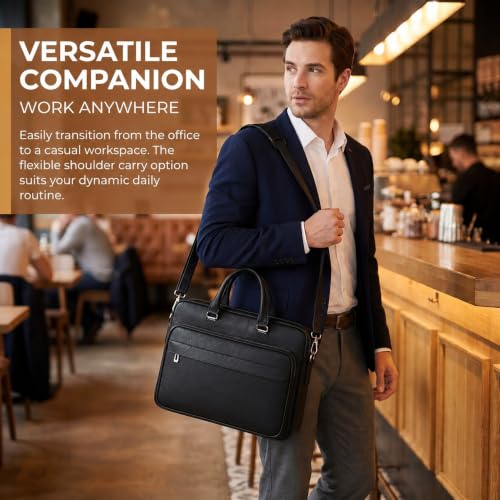 Image of Men's Leather Laptop Bag 15 IN, Water-Resistant Briefcase Messenger Bag for Work, Business, Shoulder Crossbody Office Satchel