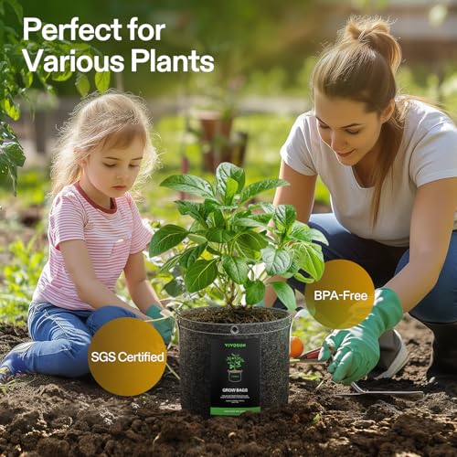 Image of VIVOSUN 10-Pack 3 Gallon Grow Bags, 500G Thick Nonwoven Fabric Pots with Strap Handles, Multi-Purpose Rings, for Low Stress Plant Training Fruits, Vegetables, and Flowers