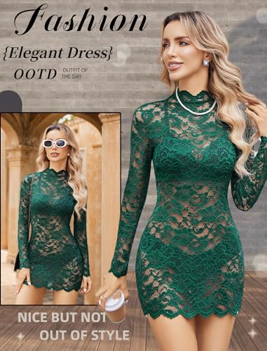 Image of Avidlove Women's Long Sleeve Lace Cocktail Dress Sexy Transparent Lingerie Mini Babydoll Dresses for Party (no lining)