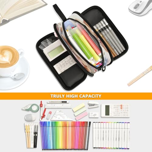Image of Cute Bunny with Butterfly Flowers Large Capacity Pencil Case Box Boys Girls Big Stationery Pen Bag Organizer Pencil Pouch Zipper Compartments for School Office