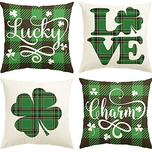 Glaring St Patricks Day Decorations Pillow Covers 20x20 Set of 4 for Irish Shamrock Clover Home Decor Throw Pillows Coverâ€¦