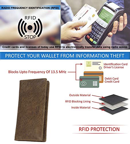 Image of RFID Blocking Mens Genuine leather Bifold Long Wallet