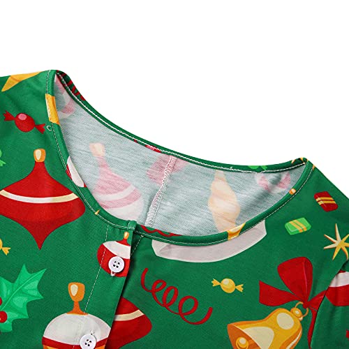 Dames Kerstmis Eendelige Jumpsuits Bodycon Slim Button Down Rits Lange Mouwen Rompers Nachtkleding Bodysuit, C Groen, S - Afbeelding 6