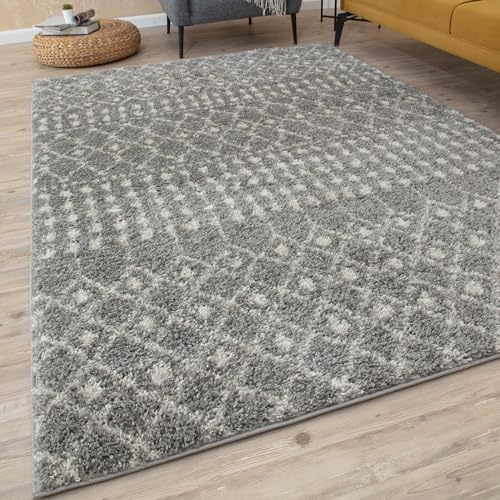 THE RUGS Tapis de Salon et Chambre à Coucher au Design marocain Moderne, ne perd Pas Ses Poils et Facile d'entretien (Gris marocain/Ivoire, 80 x 300 cm)