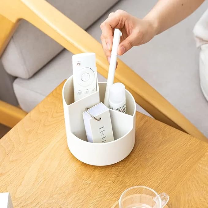 Xacton Desk Organizer I 3 Compartment Plastic Case Holder I Pen & Pencil Holders I Multi-Functional Storage & Display Tray I Stand for Home, Office Table Accessories – White