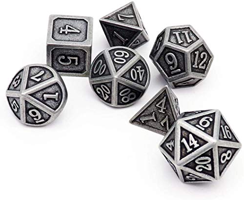 Image of Haxtec Antique Iron Metal Dice Set 7 Die D&D Dice for DND Dungeons and Dragons TTRPG