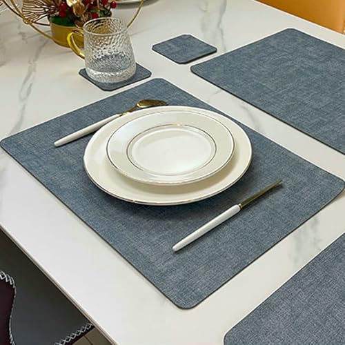 Set de table lot de 6 bicolore gris bleu en cuir rectangulaire 30x43 cm - 4