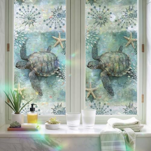 Vinilo decorativo para ventana con patrón de tortuga marina miniatura 2
