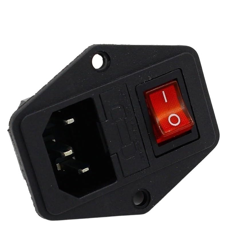 Prise de courant 3 bornes avec porte-fusible intégré noir et rouge 10A