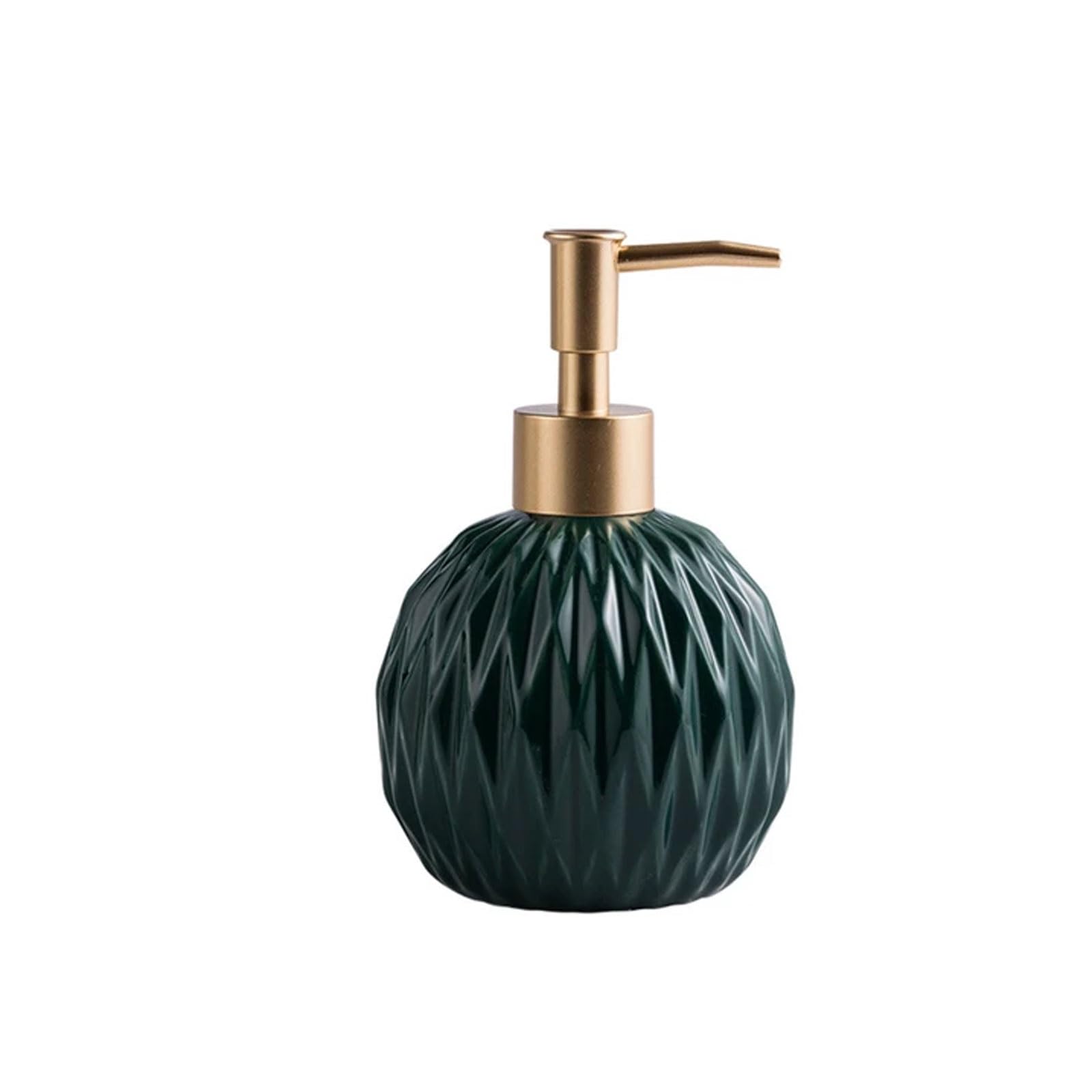 13.5oz Ceramic Soap Dispenser with Pump Round Refillable Lotion Bottle, Elegant Design, for Home Kitchen Bathroom(Dark green)