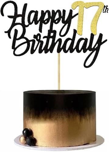 Miniatura 3 de Decoración para tartas de cumpleaños 17 años con purpurina para 17 años, decoraciones doradas para tartas de cumpleaños de 17 años, suministros de