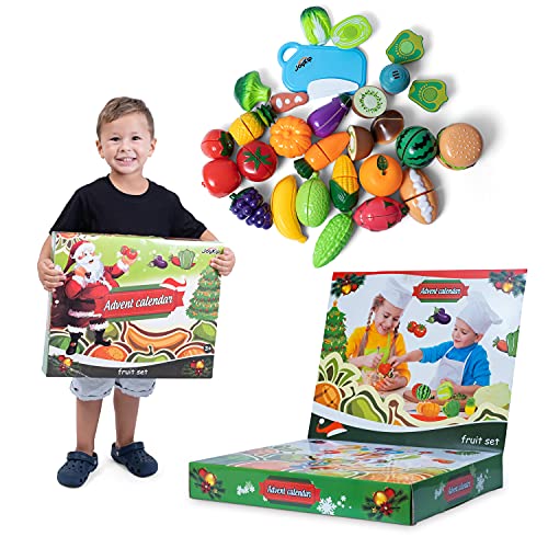 JoyKip Calendario de Adviento para niños, juguete de regalo de cuenta regresiva de Navidad para corte de frutas 2021 para niños y niñas de 3 años Cover