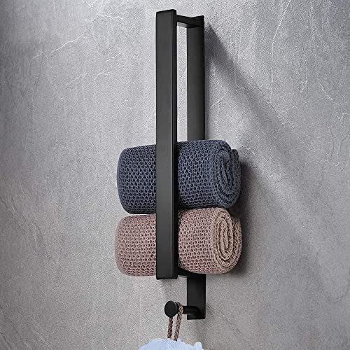 Senhill Porte-Serviettes Mural avec Crochet Auto-adhésif sans perçage Porte-Serviettes pour Salle de Bain SUS304 Acier Inoxydable 40cm (Noir) Cover