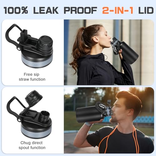 Image of GAZLEMHO Insulated Water Bottle 64 oz, Half Gallon Water Jug Cold 48H, BPA Free Stainless Steel Bottles with Straw /Chug 2-in-1 Lid, Bag, Paracord Handle, Silicone Boot, Sports Gym School Metal Flask