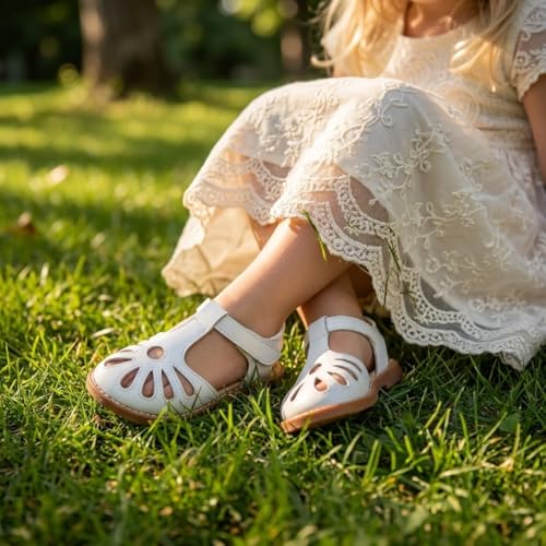 Image of THEE BRON Toddler Girls Closed-Toe Sandals Sweet Retro Cutout Summer Dress Shoes