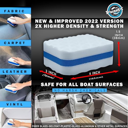 Image of WAVESRX Marine Scuff and Dirt Eraser Sponges for Boats, Jet Ski & PWC | Magic Cleaning Pads Effortlessly Remove Deck Marks, Scratches, Black Streaks and Grease | No Harsh Chemicals (4 Pack)