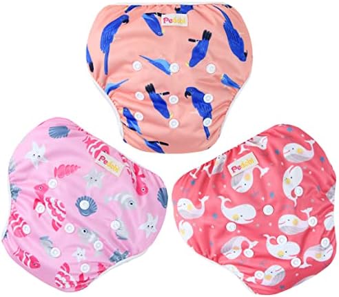 Pedobi Reusable Baby Swim Diapers, Adjustable Diaper Swim for Toddlers 9 Months - 3 Years Old, 3 Pack for Swimming Lessons (Summer Elves, Small)