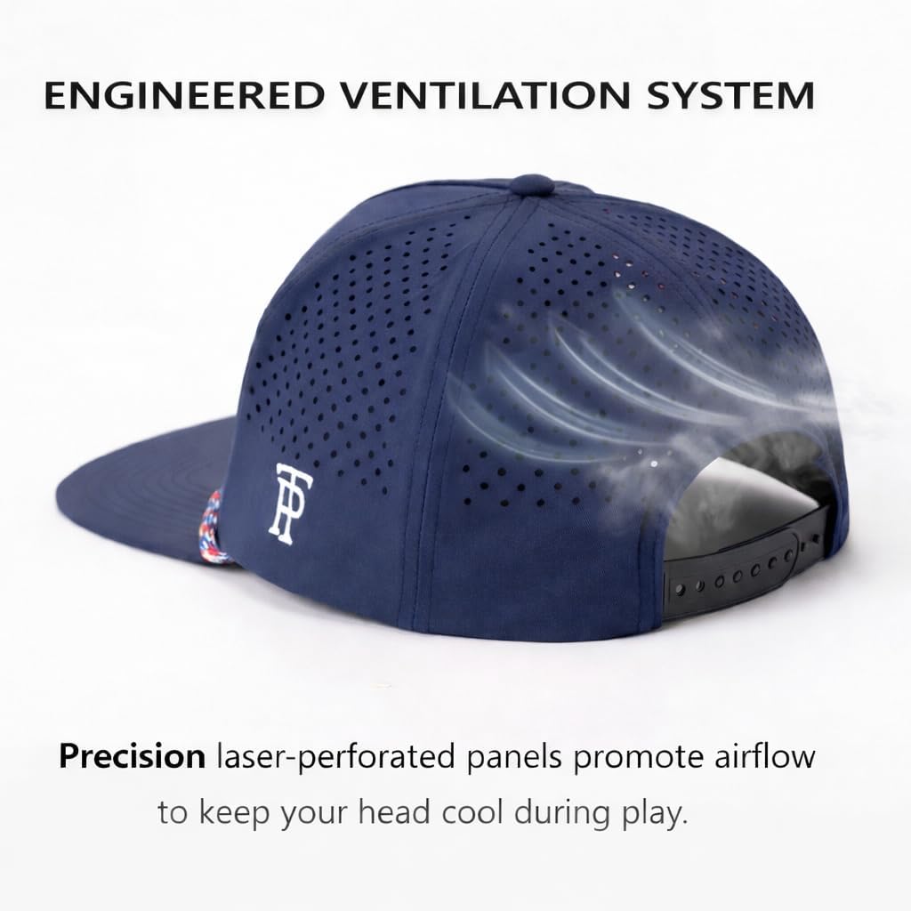 TOP-EX Golf Performance Snapback Hat for Men Waterproof Repellent Flat Bill Cap Breathable Laser Perforated Two Sizes XL XXL
