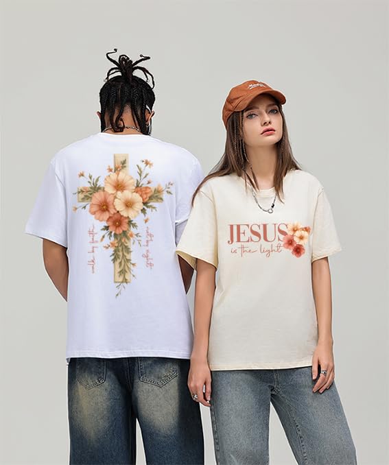 Faith Cross Christian Shirts for Women with Floral Cross Print, Womens Graphic Tees Short Sleeve Tshirt2