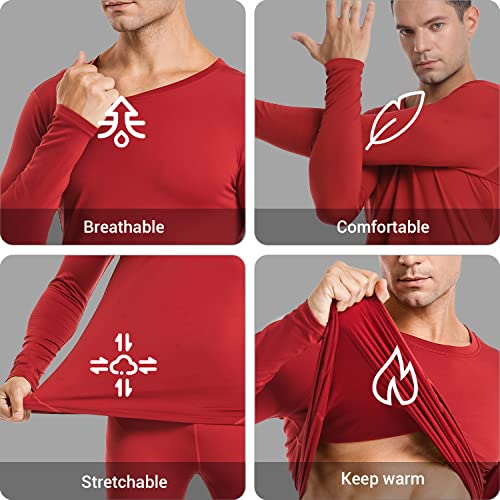 Image of PISIQI Thermal Underwear Men Ultra-Soft Long Johns Set with Fleece Lined Base Layer Winter Skiing Warm Top & Bottom Black