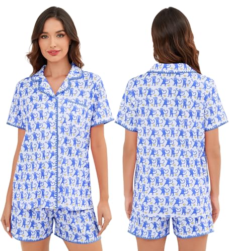 Image of SWOMOG Womens Button Down Pajamas Set Short Sleeve Sleepwear Bride Soft Pj Lounge Sets XS-3XL