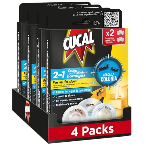 Cucal Insecticida Trampa Hormiga (pack de 2 x 4), trampa insecticida para eliminar hormigas comunes, mata hormigas para erradicar la colonia, eficaz durante 3 meses