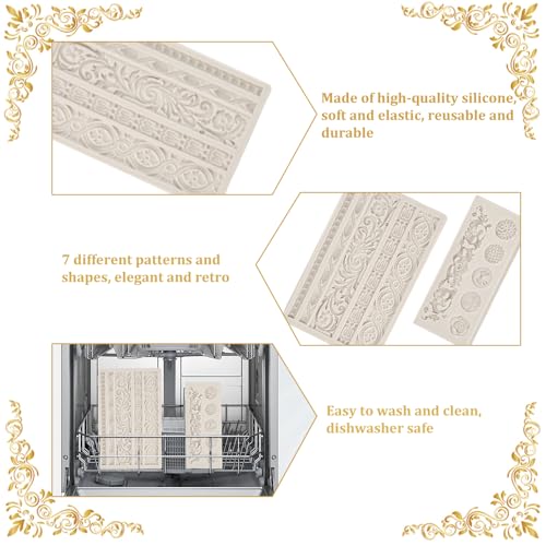 KLYNGTSK 2Pack Fondant Silicone Mold 3D Baroque Sculpted Cake Mould Retro Relief Fondant Mould Scroll Border Embossed Lace Molds Silicone Fondant Cake Decorating for Sugarcraft Clay Jelly Candle Candy - Image 2