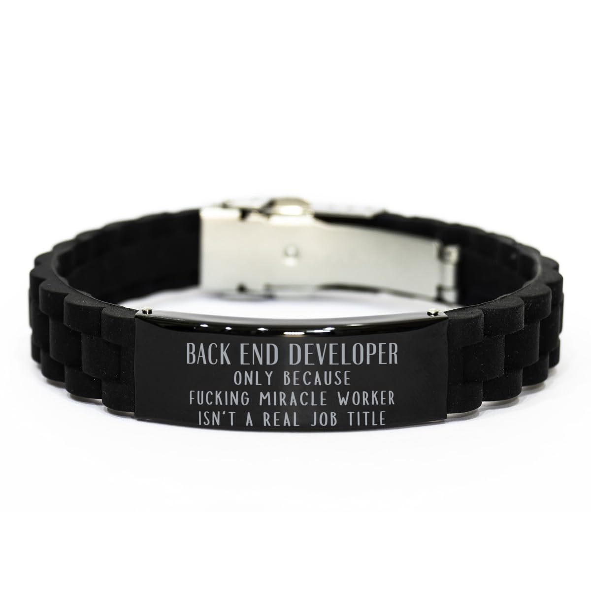 Sarcasm Glidelock Bracelet Back End Developer Only Because Fucking Miracle Worker Isn't a Real Job Title, Funny Back End Developer Christmas Birthday Back End Developer Engraved Gifts for Colleag