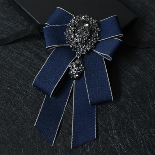 Image of Rhinestone Retro British Style Pre-tied Adjustable Fabric Ribbon Bow Tie for Women Men Uniform Necktie Bownot