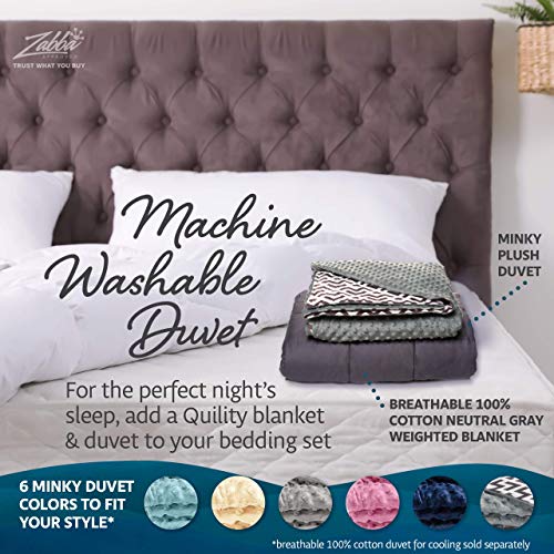 Quility Premium Adult Weighted Blanket & Removable Cover | 15 lbs | 48"x72" | for Individual Between 140-180 lbs | Twin Size Bed | Premium Glass Beads | Cotton/Minky | Grey/Pink