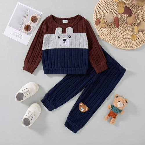 Image of NZRVAWS Toddler Baby Boy Clothes Pullover Sweater Ripped Jean Sweatsuit Little Boy Outfit Fall Winter Clothing Set 6M-7T