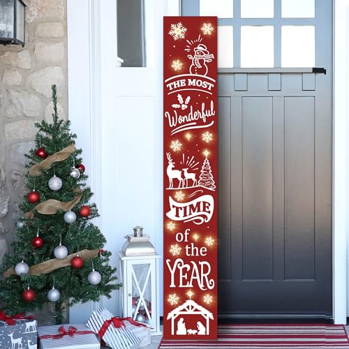 Lighted Wooden Welcome Sign, Merry Christmas Snowflake Elk Porch Sign