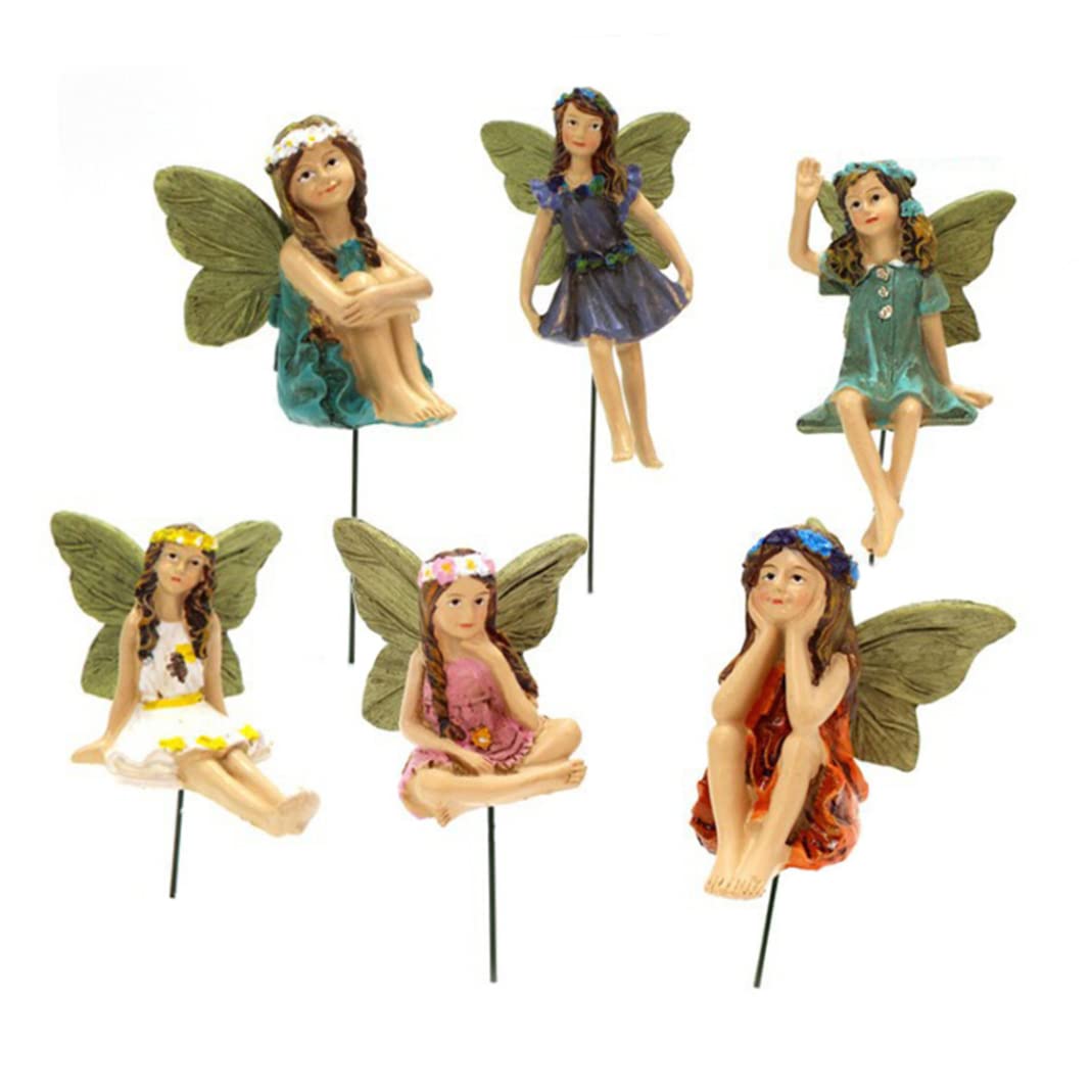 AZIDWERYQ Fairy Garden Ornaments Resin Elf Figurines Miniature Flower Fairy Dollhouse Garden Accessories 6 Pcs statue